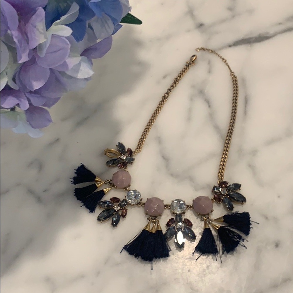 Ann Taylor statement jewel with fringe necklace